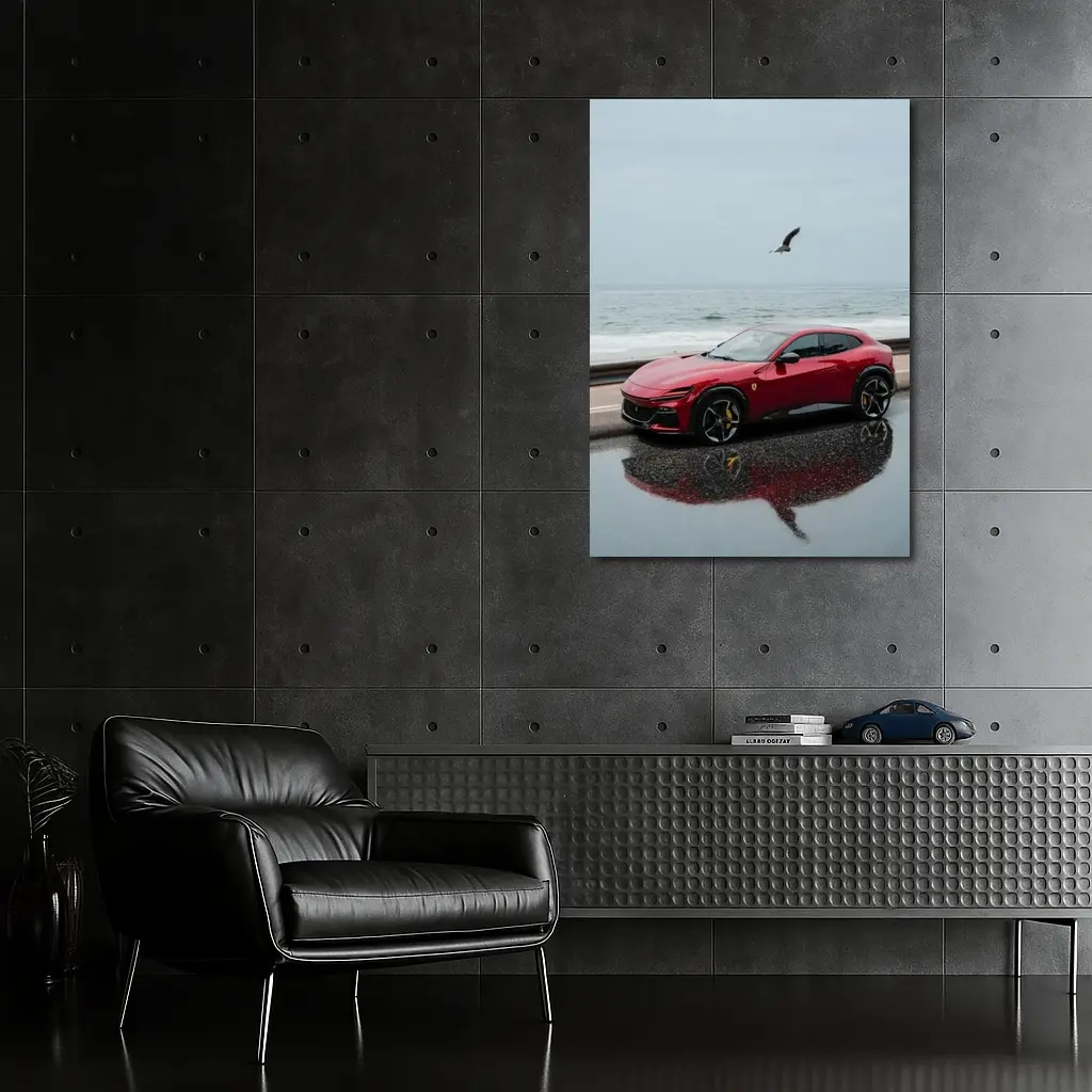 Ferrari Purosangue Red Wet Coastal Road – Wall Art
