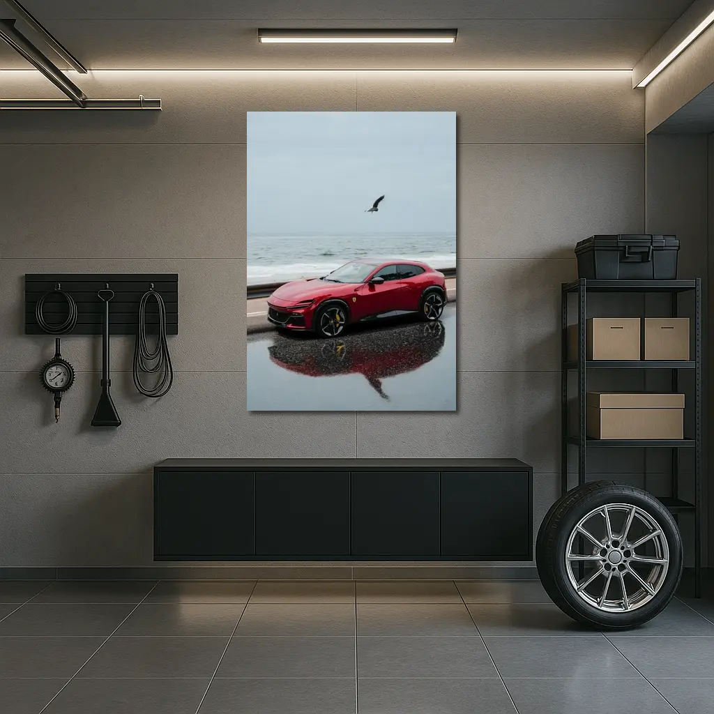Ferrari Purosangue Red Wet Coastal Road – Wall Art