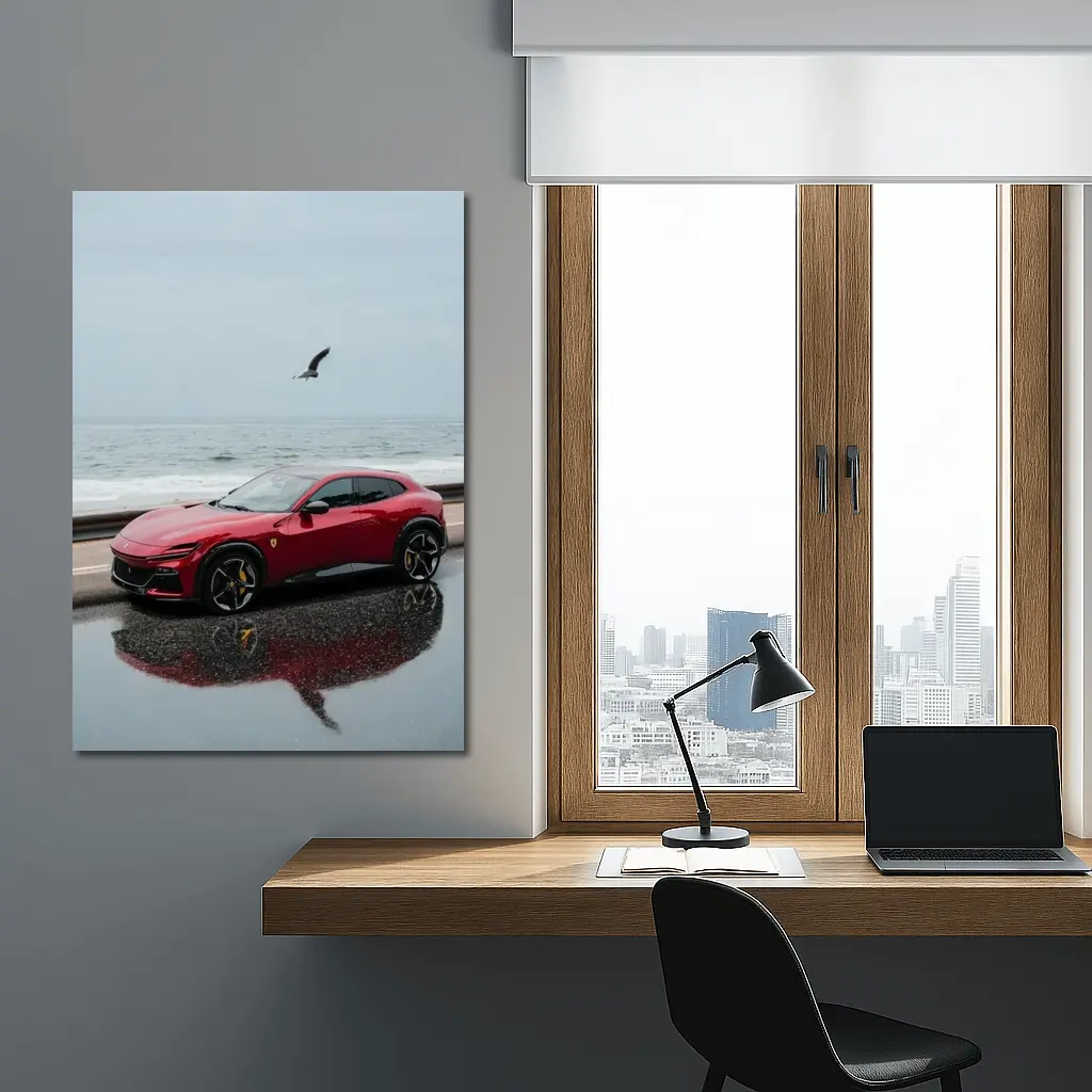 Ferrari Purosangue Red Wet Coastal Road – Wall Art
