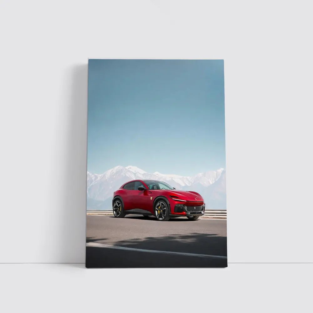 Ferrari Purosangue Red Snow Capped Mountains – Wall Art