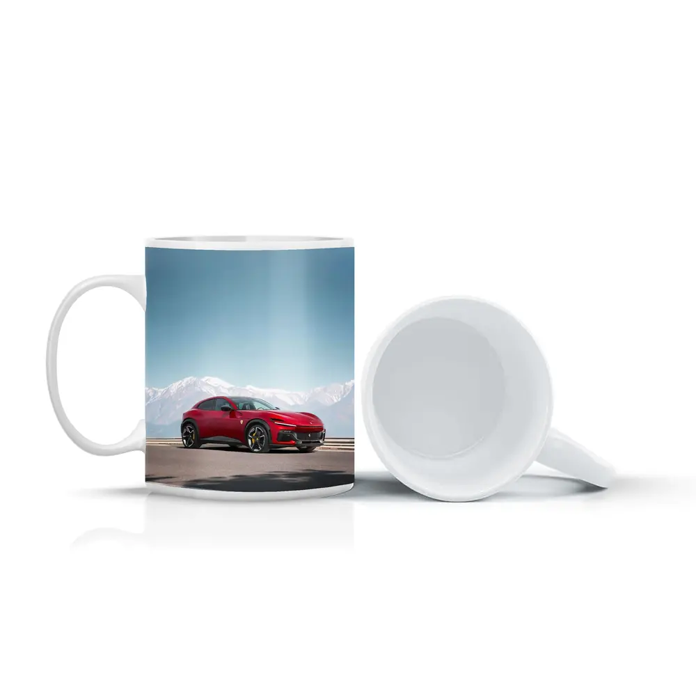 Ferrari Purosangue Red Snow Capped Mountains – Mugs