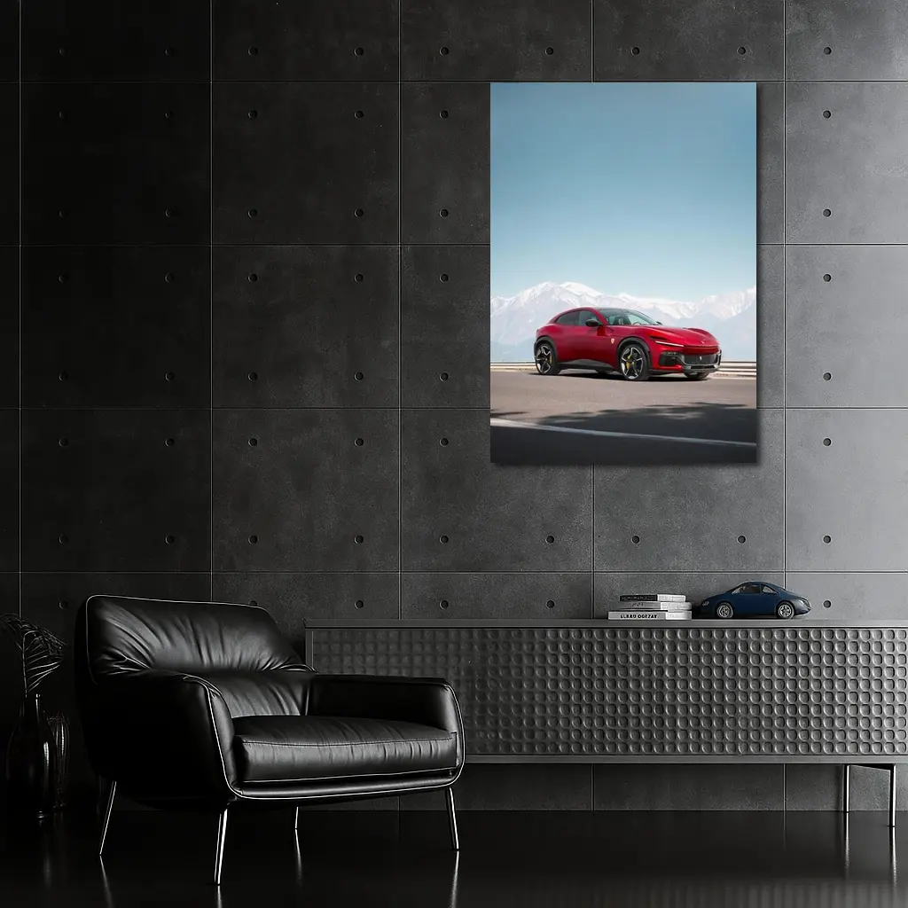 Ferrari Purosangue Red Snow Capped Mountains – Wall Art