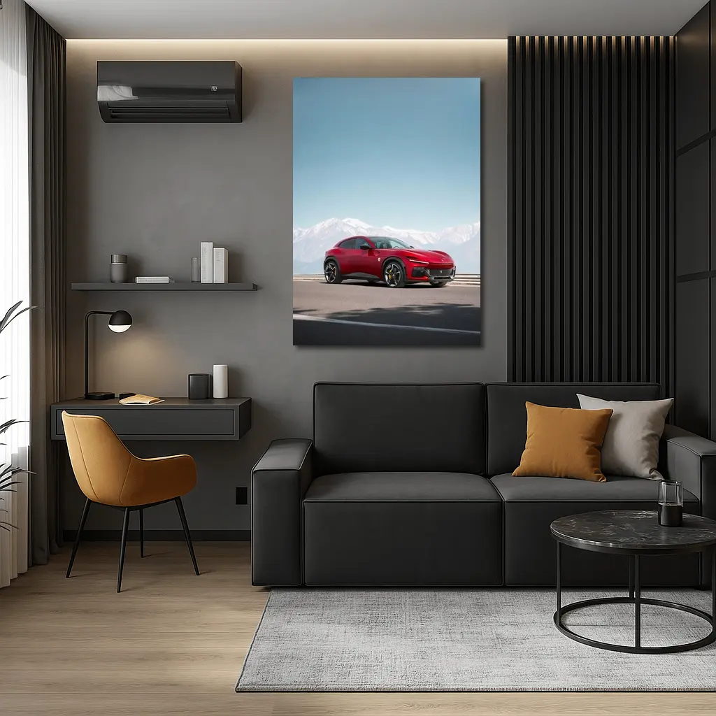 Ferrari Purosangue Red Snow Capped Mountains – Wall Art