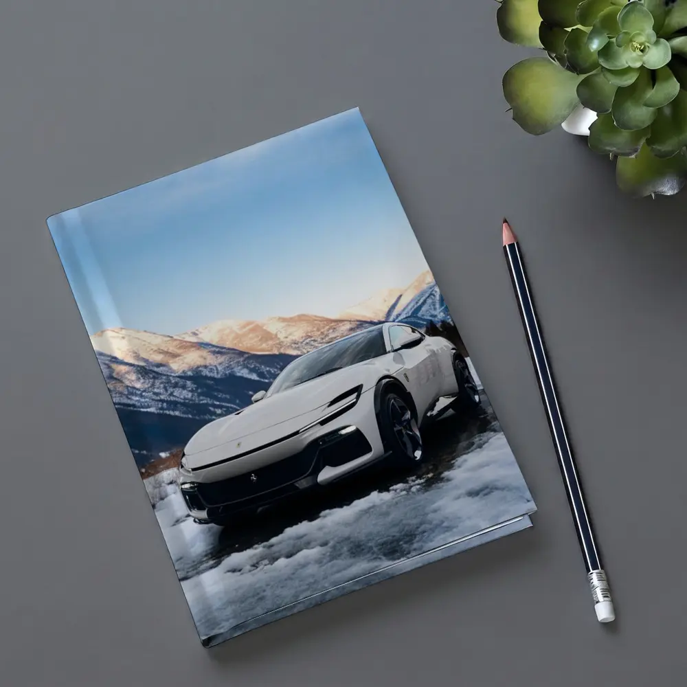 Ferrari Purosangue White Snow Mountain Backdrop – Notebooks