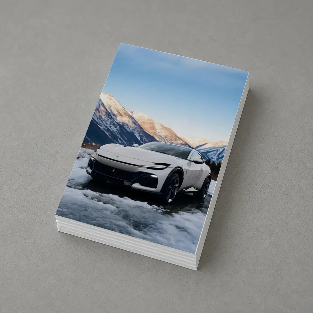 Ferrari Purosangue White Snow Mountain Backdrop – Postcards