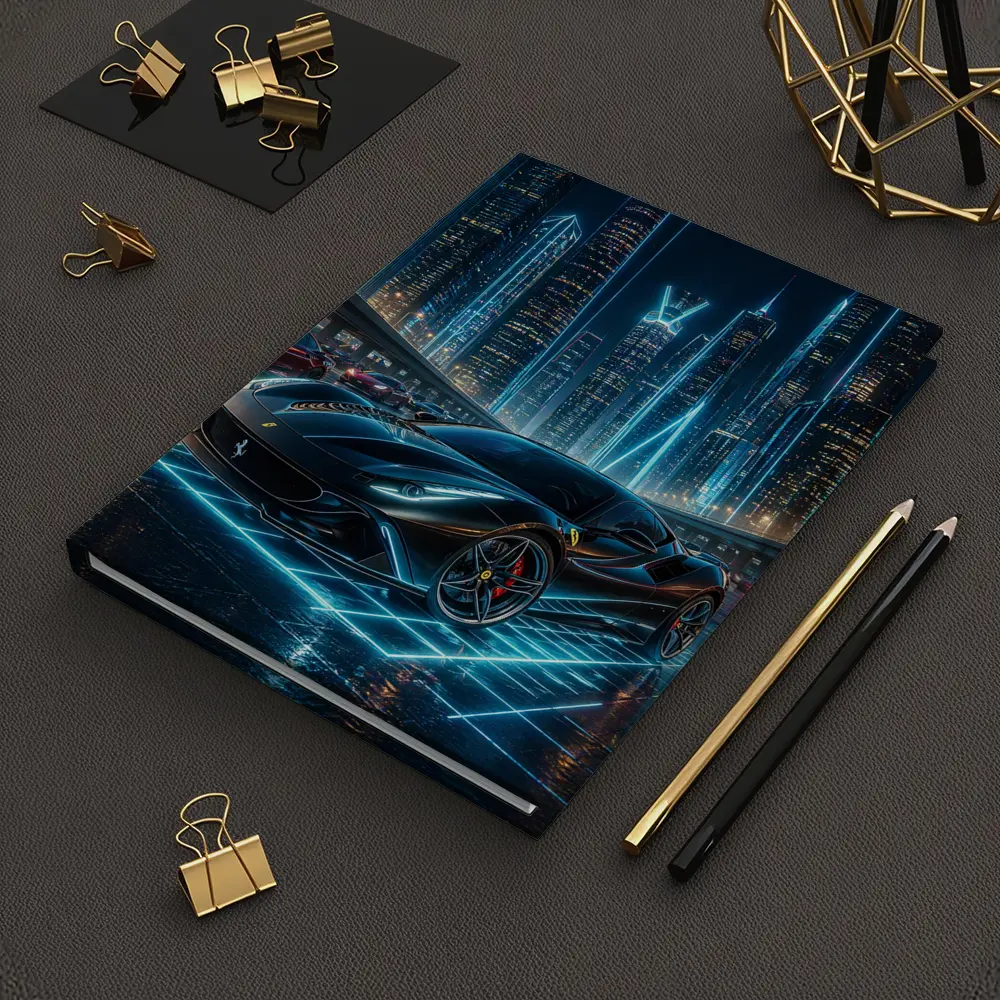 Ferrari Roma Black Neon Futuristic City Night – Notebooks