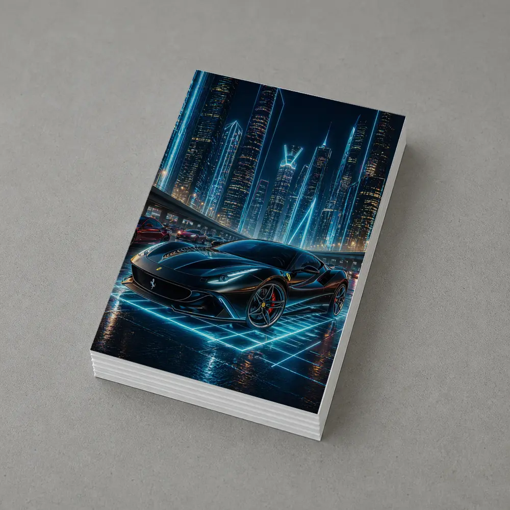 Ferrari Roma Black Neon Futuristic City Night – Postcards