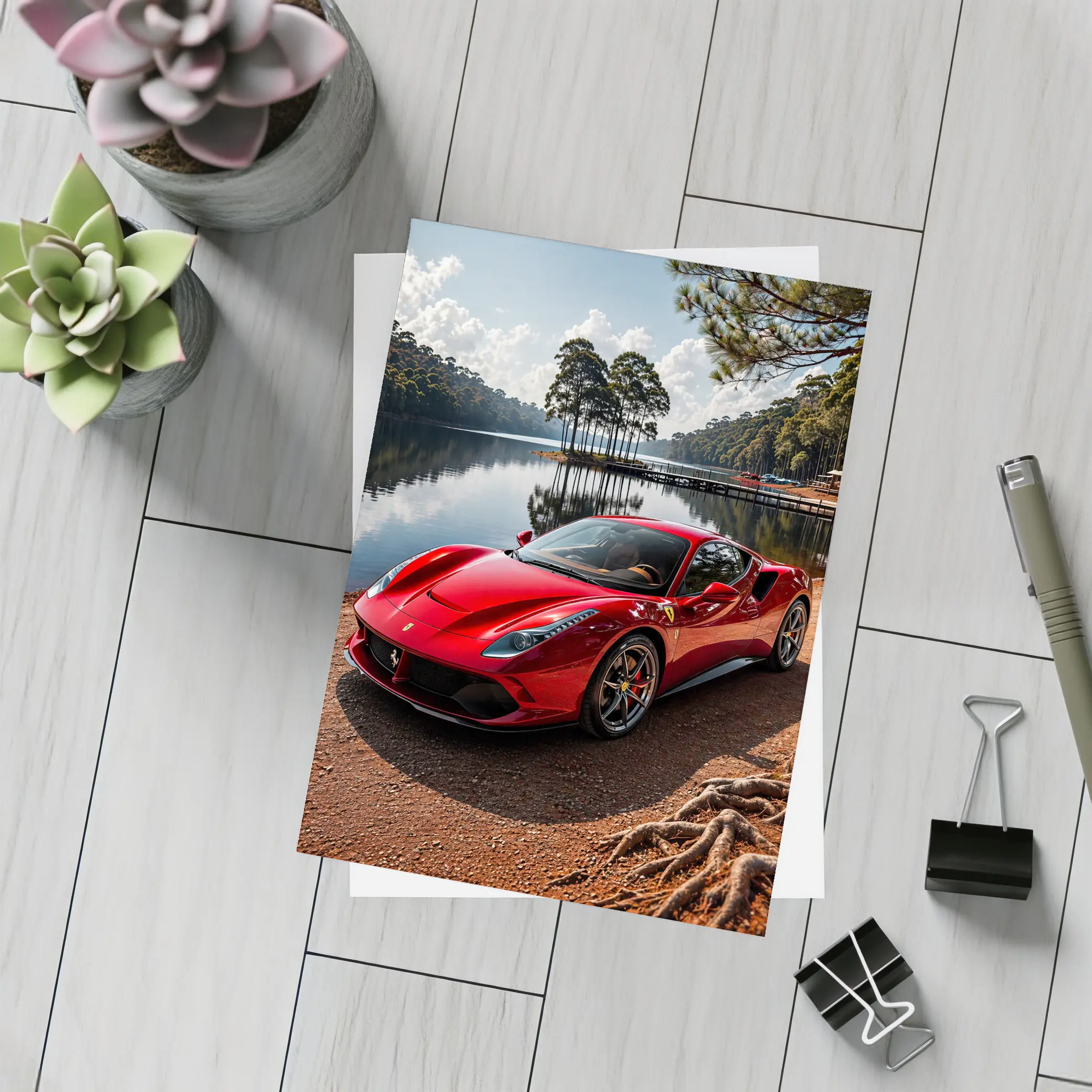 Ferrari 488 GTB Red Lakeside Forest – Postcards