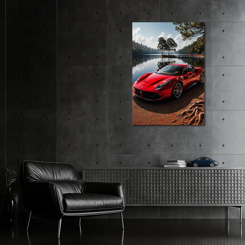 Ferrari 488 GTB Red Lakeside Forest – Wall Art