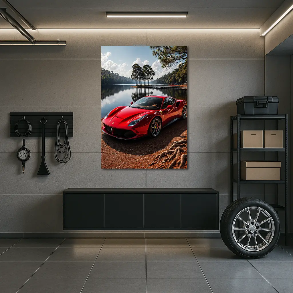 Ferrari 488 GTB Red Lakeside Forest – Wall Art