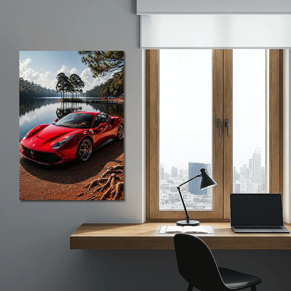Ferrari 488 GTB Red Lakeside Forest – Wall Art