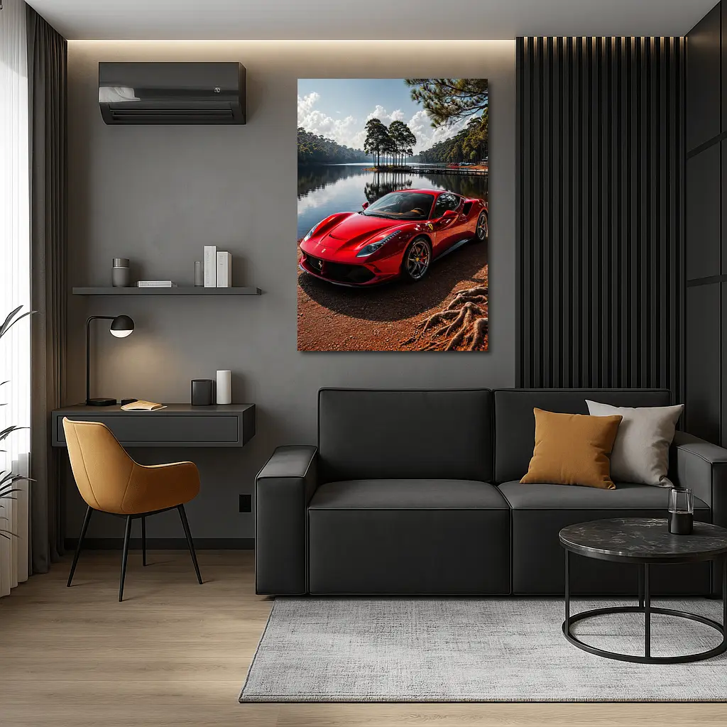 Ferrari 488 GTB Red Lakeside Forest – Wall Art