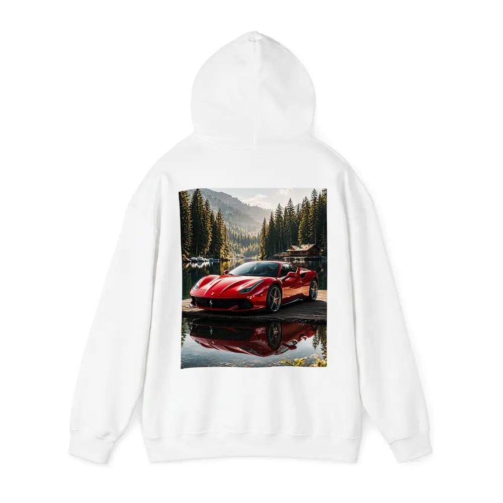 Ferrari F8 Red Sports Car Mountain Lake – Hoodies