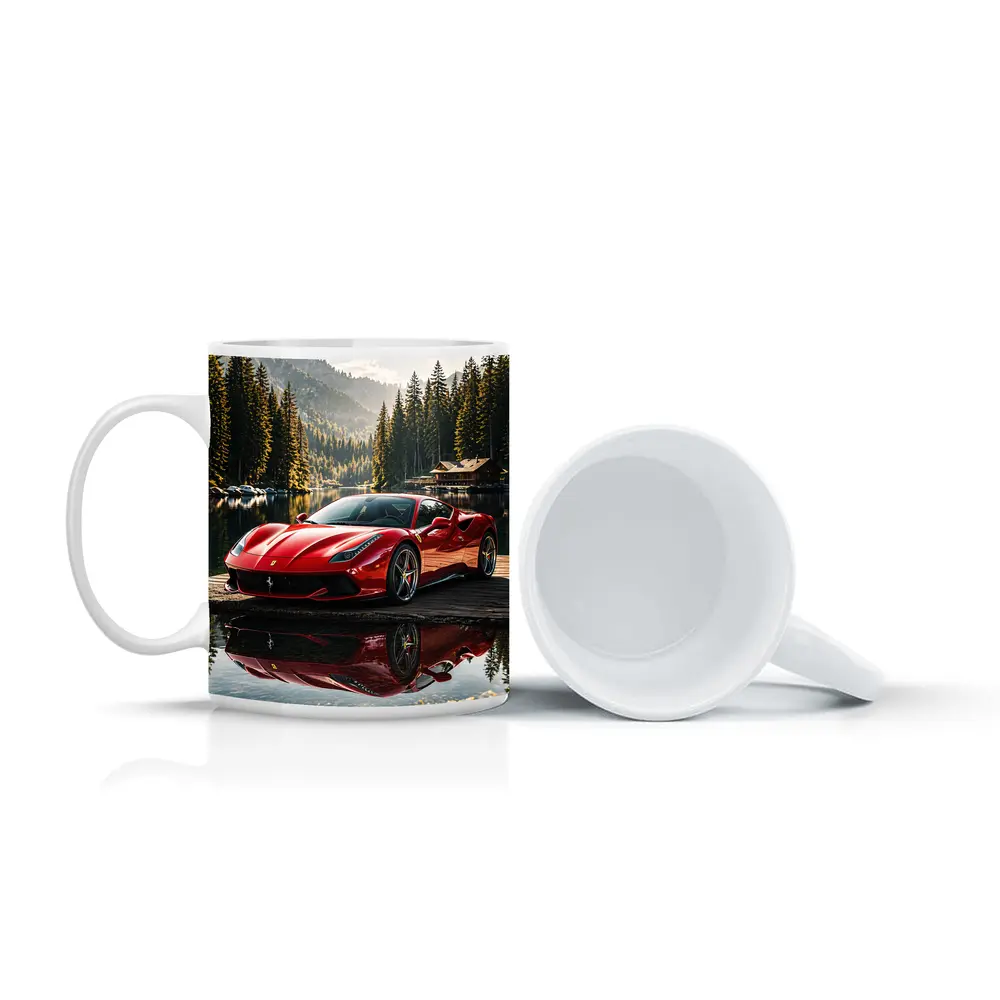 Ferrari F8 Red Sports Car Mountain Lake – Mugs