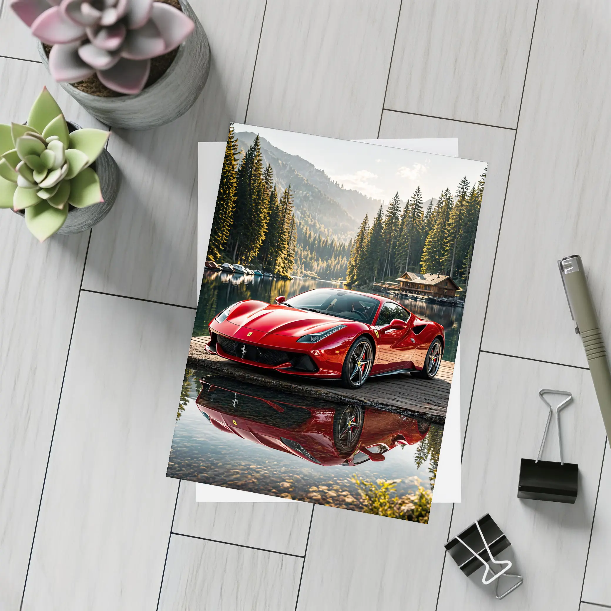Ferrari F8 Red Sports Car Mountain Lake – Postcards