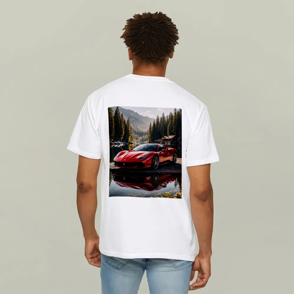 Ferrari F8 Red Sports Car Mountain Lake – T-Shirts
