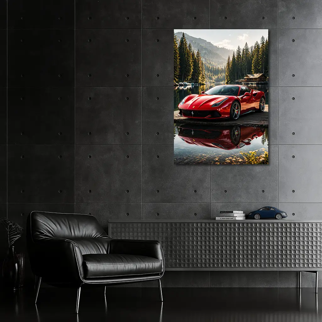 Ferrari F8 Red Sports Car Mountain Lake – Wall Art
