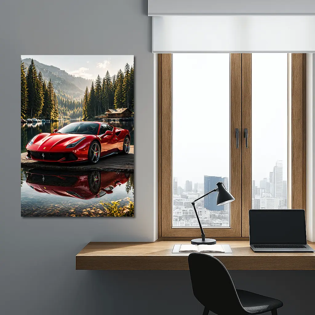 Ferrari F8 Red Sports Car Mountain Lake – Wall Art