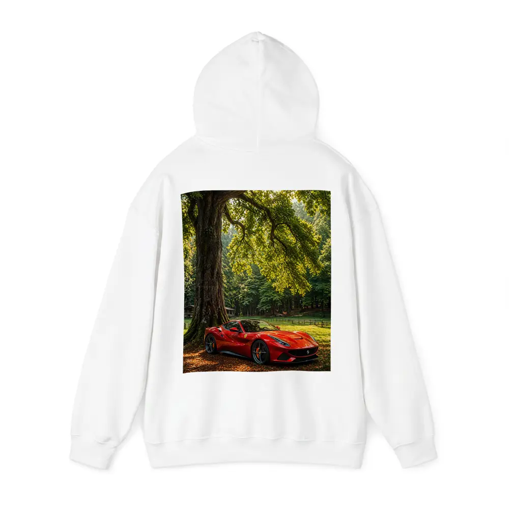 Ferrari Roma Red Sports Car Forest Setting – Hoodies