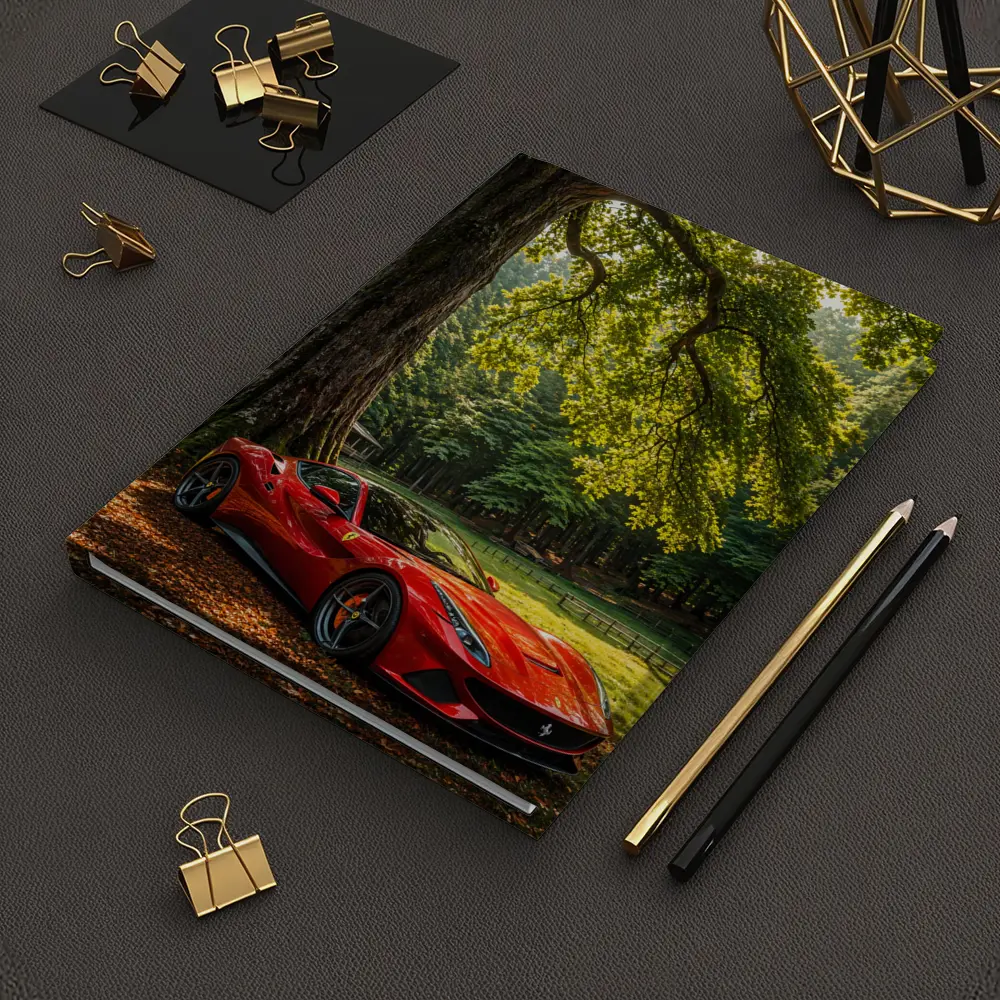 Ferrari Roma Red Sports Car Forest Setting – Notebooks