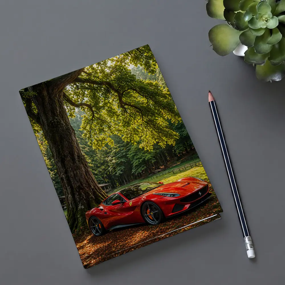 Ferrari Roma Red Sports Car Forest Setting – Notebooks