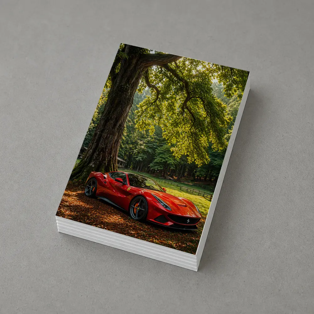 Ferrari Roma Red Sports Car Forest Setting – Postcards