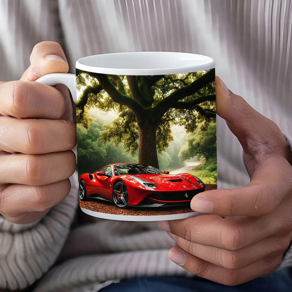 Ferrari Roma Red Supercar Forest Road – Mugs