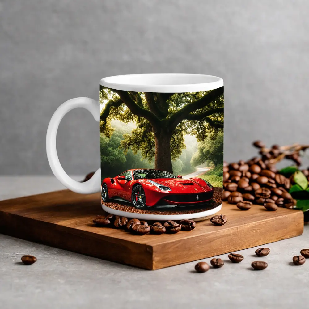 Ferrari Roma Red Supercar Forest Road – Mugs
