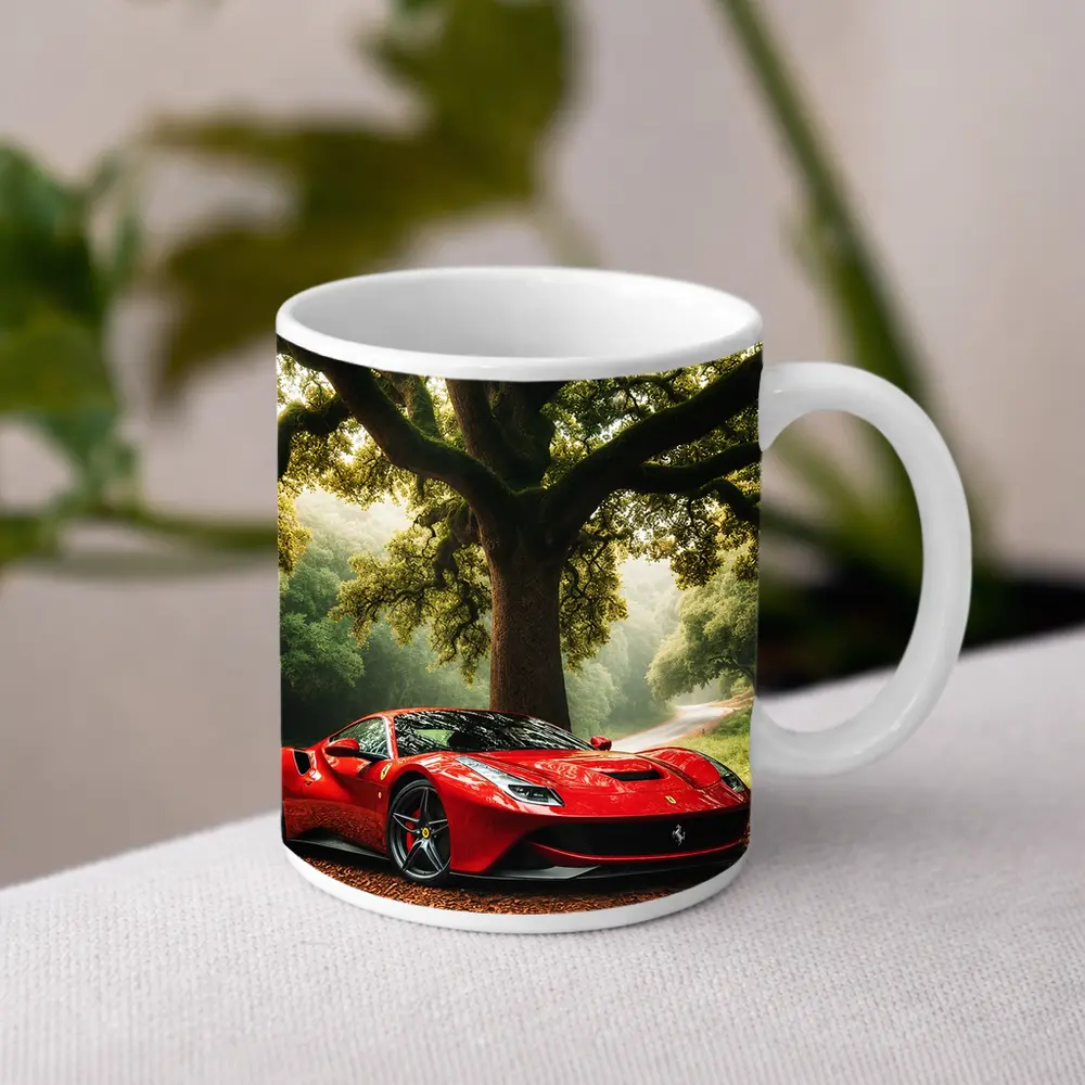 Ferrari Roma Red Supercar Forest Road – Mugs