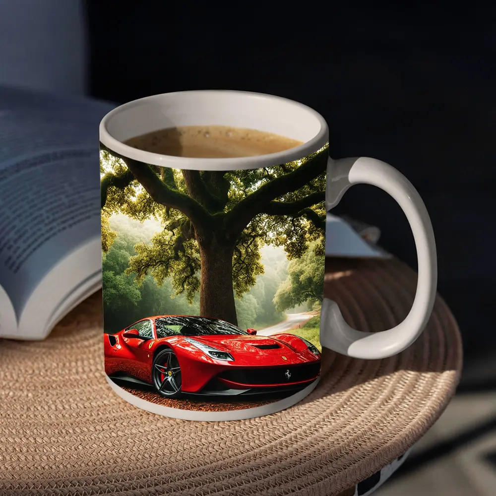 Ferrari Roma Red Supercar Forest Road – Mugs