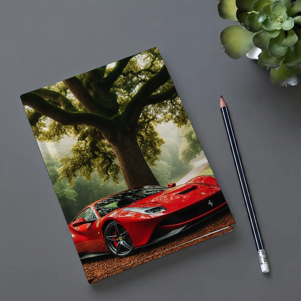 Ferrari Roma Red Supercar Forest Road – Notebooks
