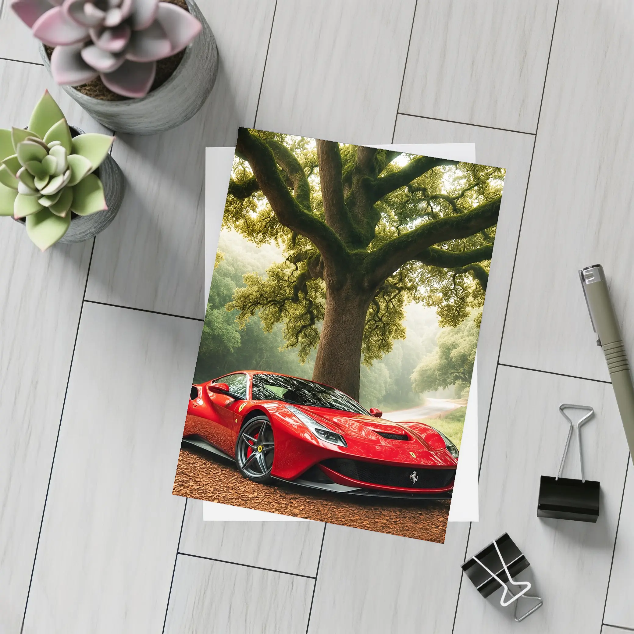 Ferrari Roma Red Supercar Forest Road – Postcards
