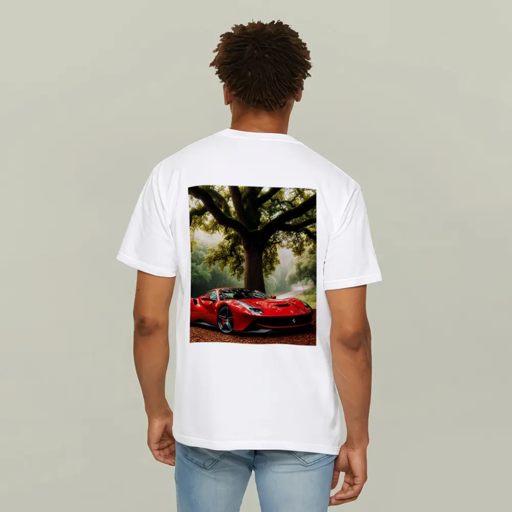 Ferrari Roma Red Supercar Forest Road – T-Shirts
