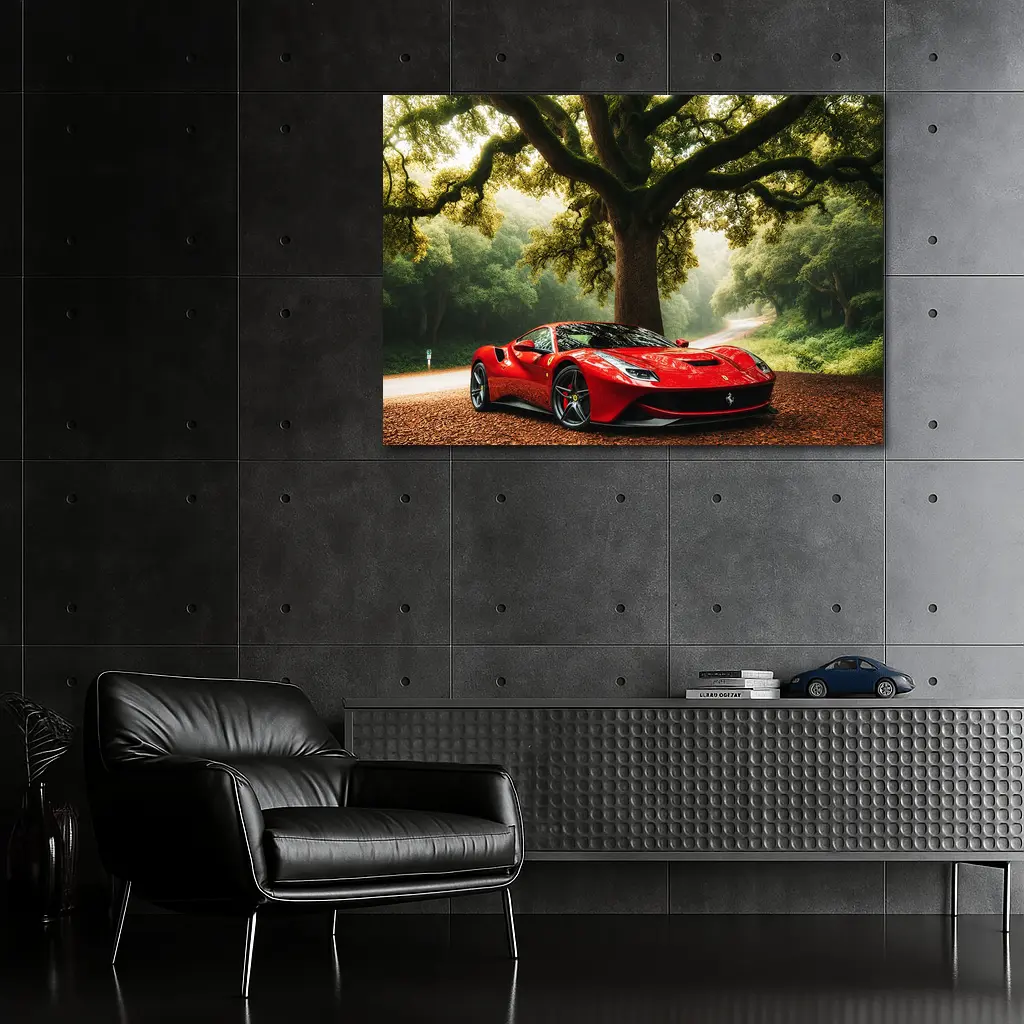 Ferrari Roma Red Supercar Forest Road – Wall Art