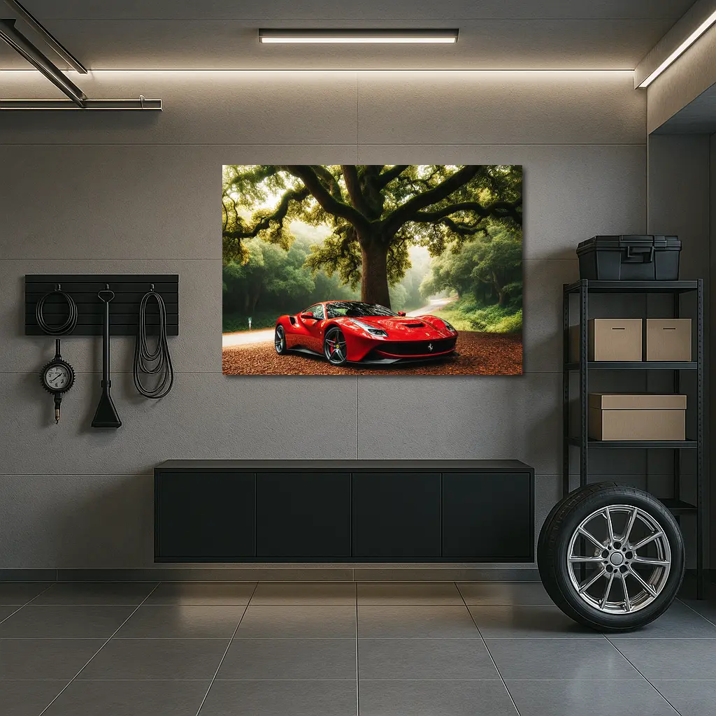 Ferrari Roma Red Supercar Forest Road – Wall Art
