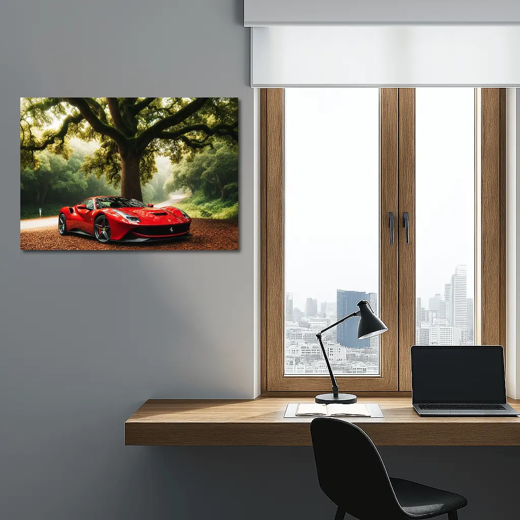 Ferrari Roma Red Supercar Forest Road – Wall Art