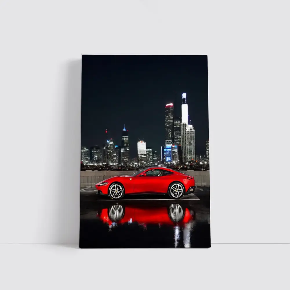 Ferrari Roma Red Car City Night – Wall Art
