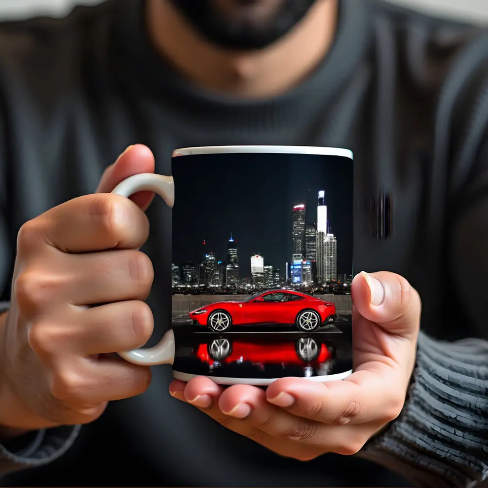 Ferrari Roma Red Car City Night – Mugs