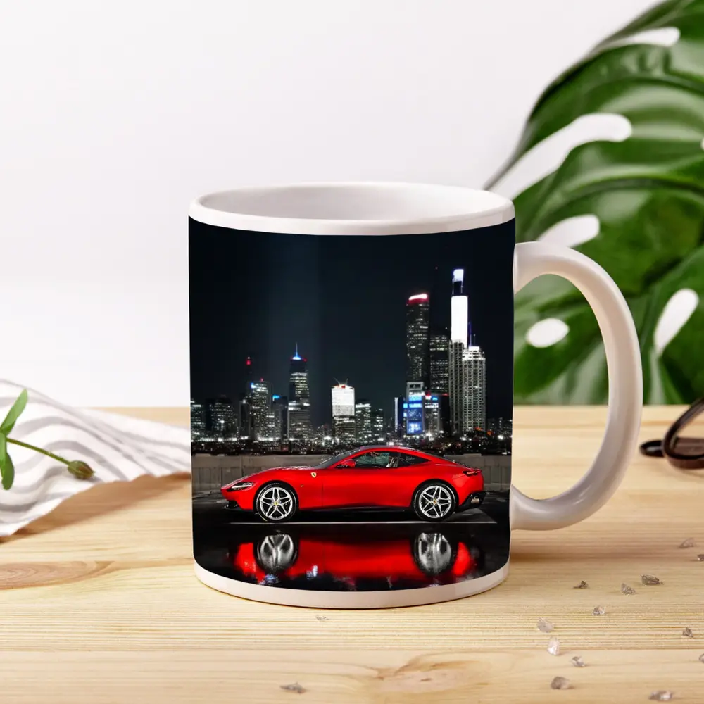 Ferrari Roma Red Car City Night – Mugs