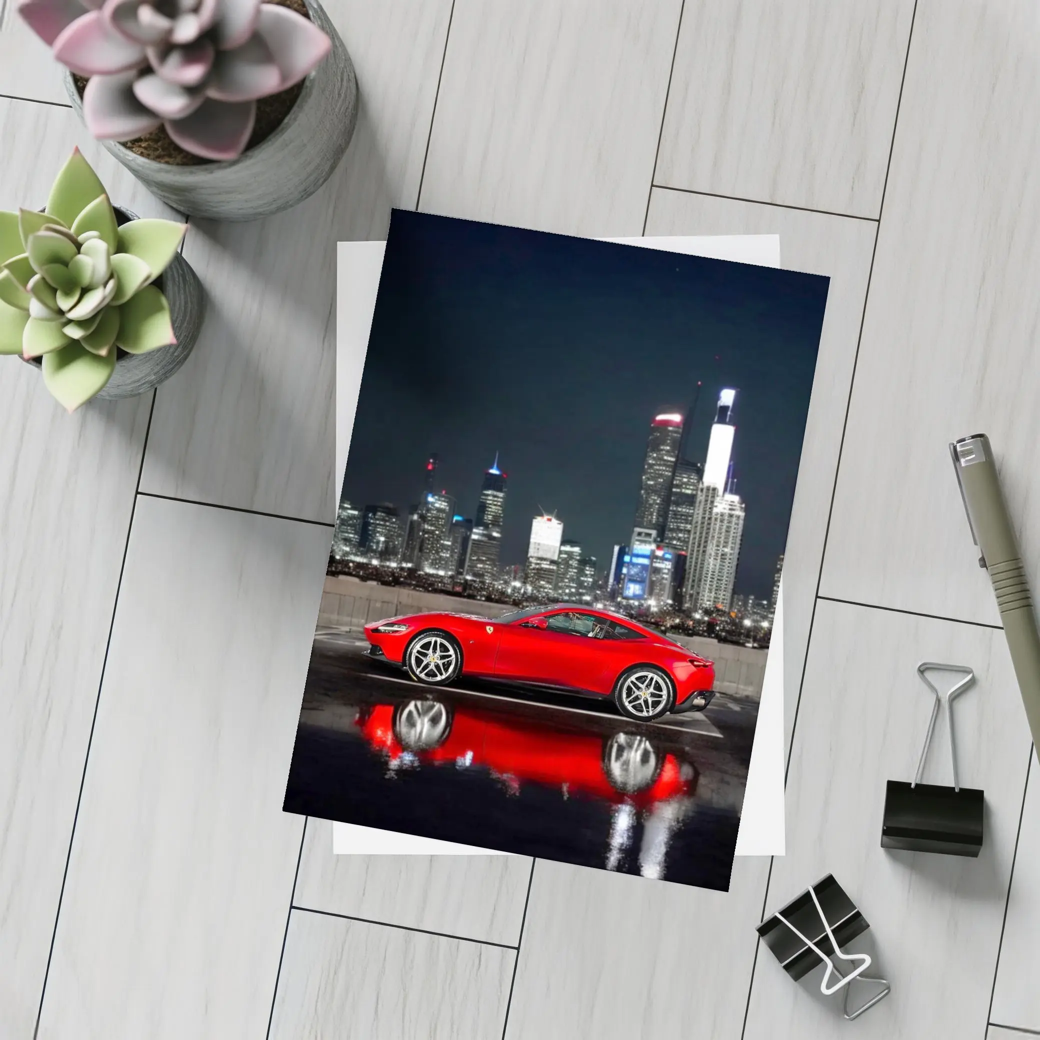 Ferrari Roma Red Car City Night – Postcards