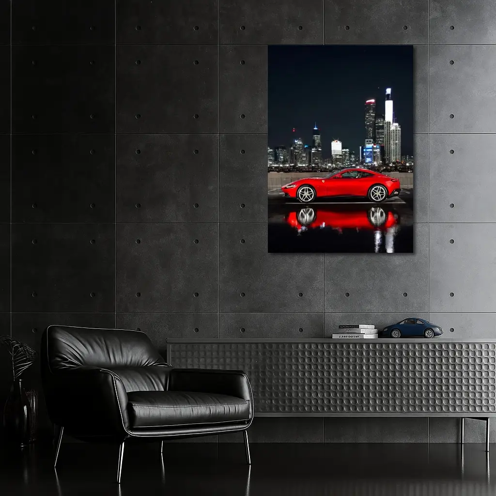 Ferrari Roma Red Car City Night – Wall Art