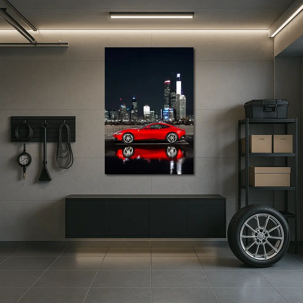 Ferrari Roma Red Car City Night – Wall Art