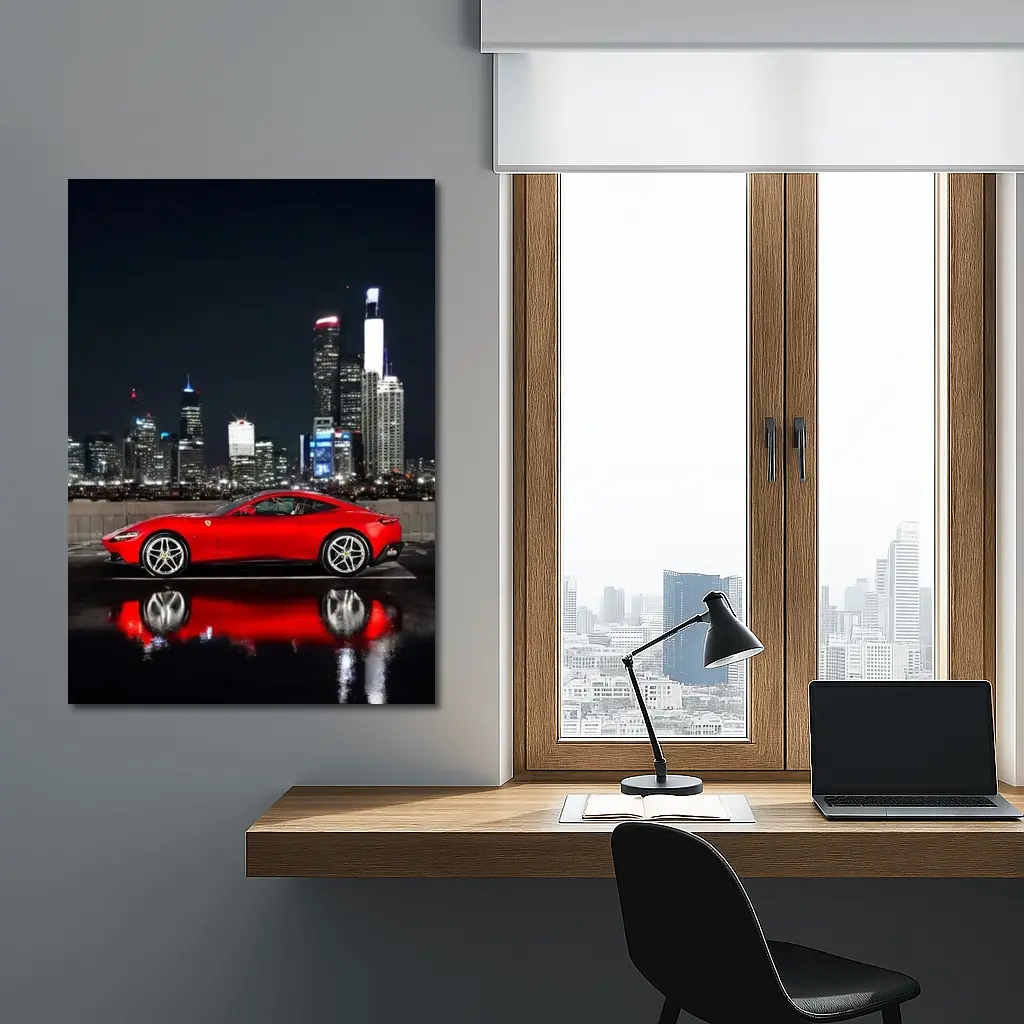 Ferrari Roma Red Car City Night – Wall Art