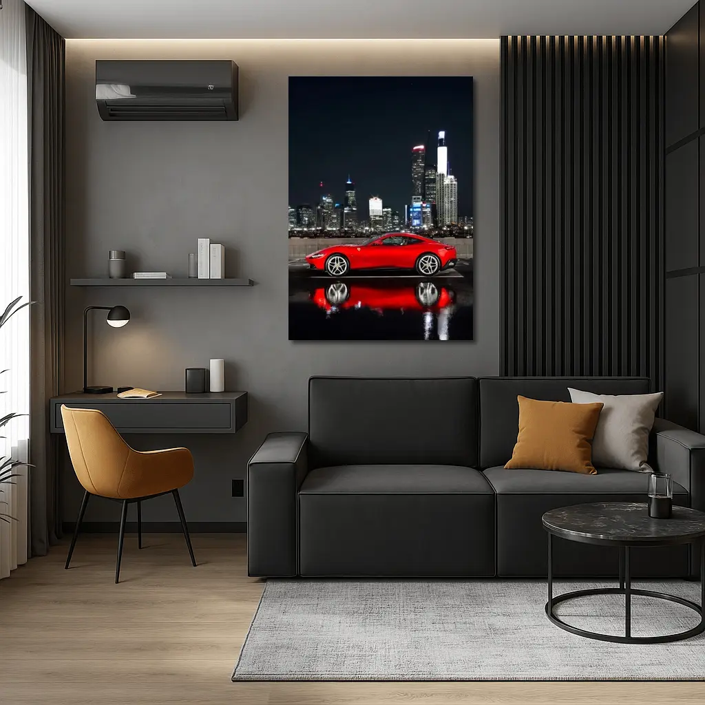 Ferrari Roma Red Car City Night – Wall Art