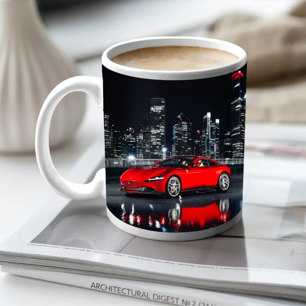 Ferrari Roma Red Car City Night – Mugs