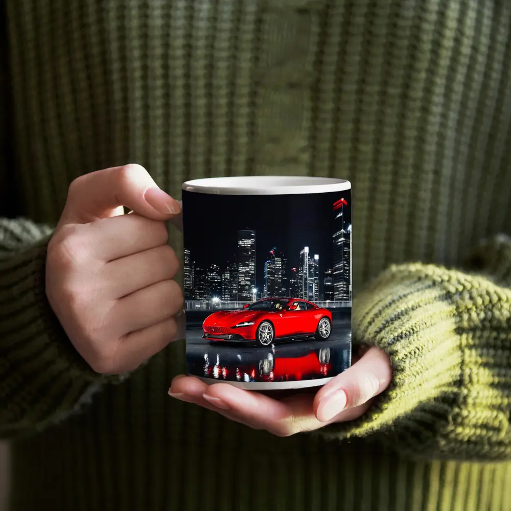 Ferrari Roma Red Car City Night – Mugs
