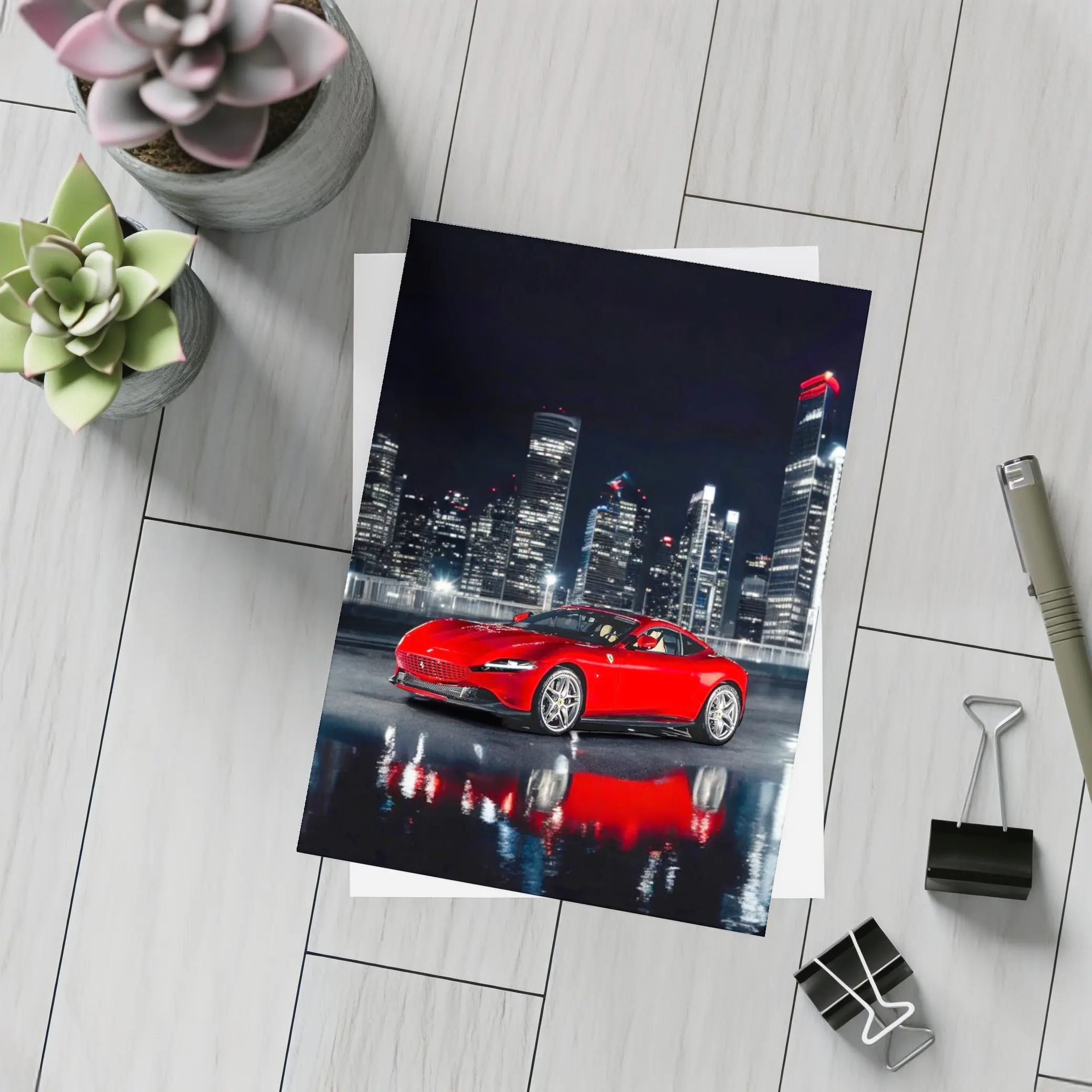 Ferrari Roma Red Car City Night – Postcards