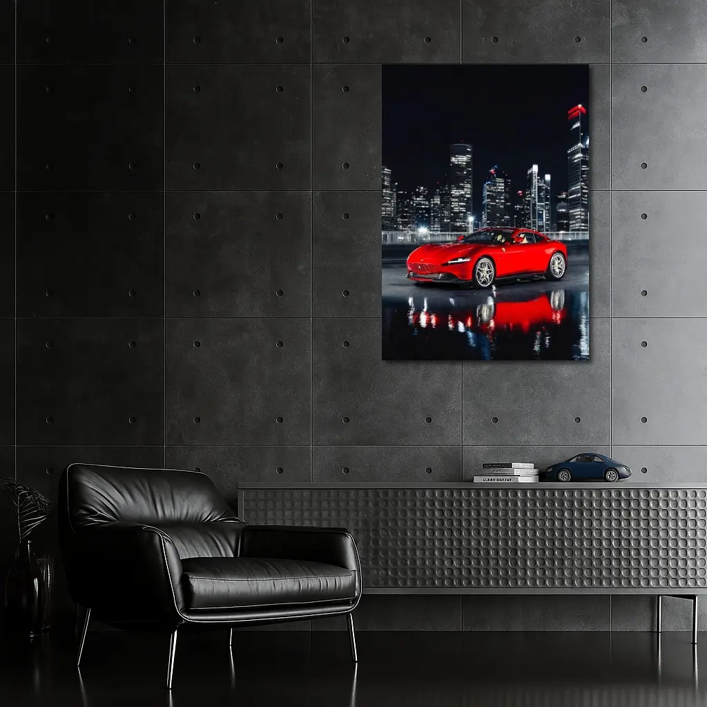 Ferrari Roma Red Car City Night – Wall Art