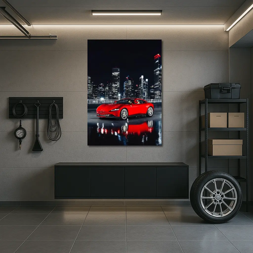 Ferrari Roma Red Car City Night – Wall Art