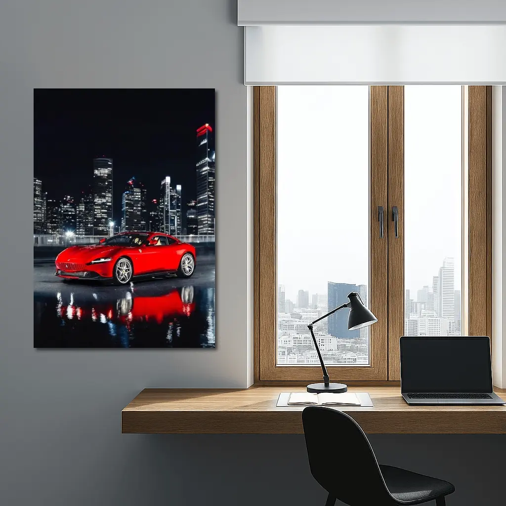 Ferrari Roma Red Car City Night – Wall Art